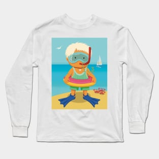 Cute little boy is on vacation dressed for snorkeling in the turquoise sea Long Sleeve T-Shirt